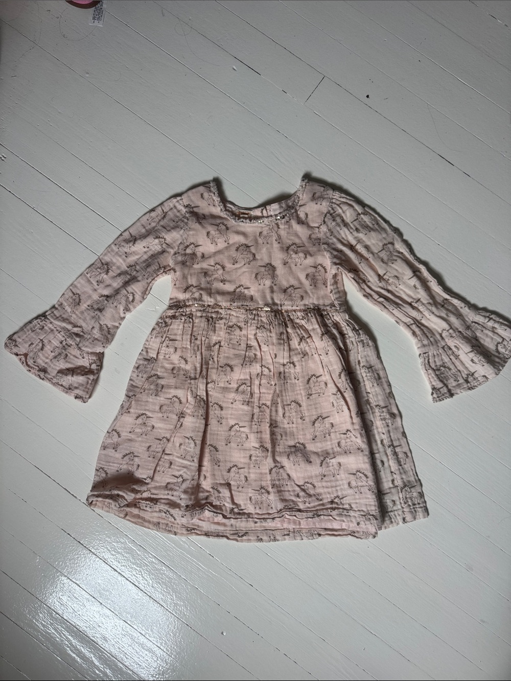 Unicorn soft Pink Long-Sleeve, bell sleeve Dress